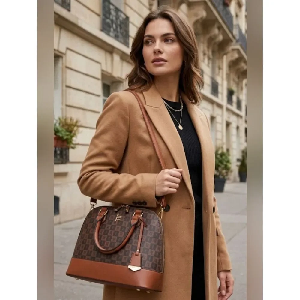 London Fog Tulip Signature Satchel Brown Cognac